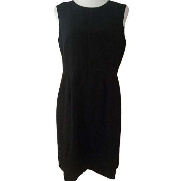 Garnet Hill Black 100% Silk Sheath Midi Dress LBD Size 8P - Picture 1 of 7